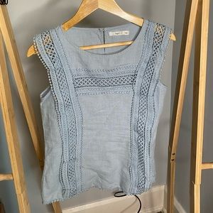 Light Blue Hazel Nesbitt Crochet Detail Linen Top